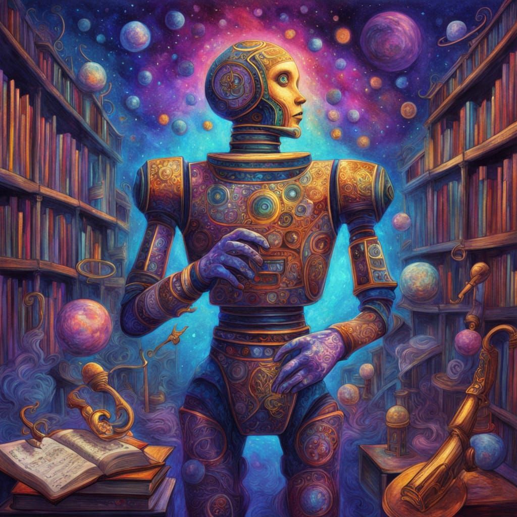 Astonished Robot in Cosmic Instrument Library