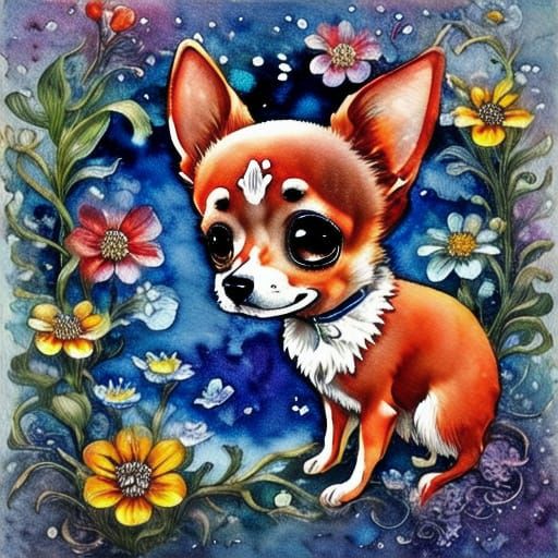 Watercolor Chihuahua in Vibrant Glassy Glow