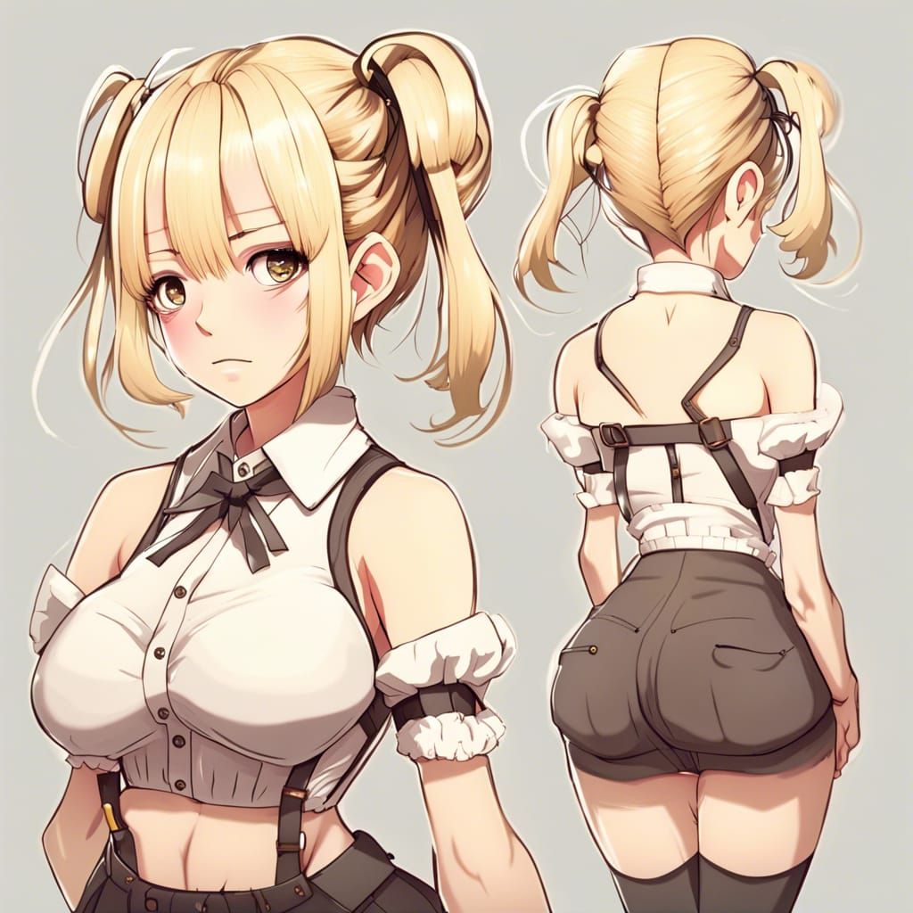 Anime Girl with Blonde Pigtails and Slim Build