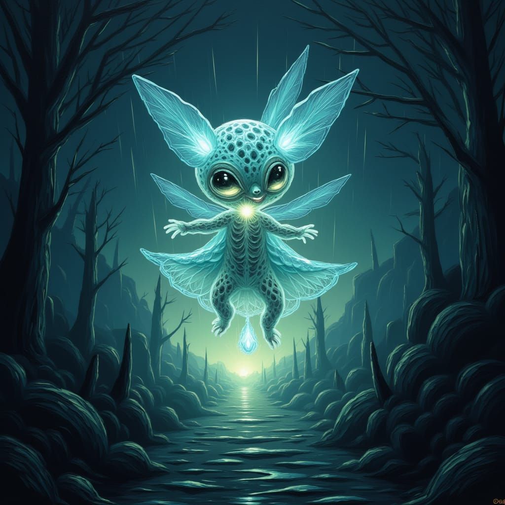 Adorable Glowing Gothic Creature in Ethereal Depth
