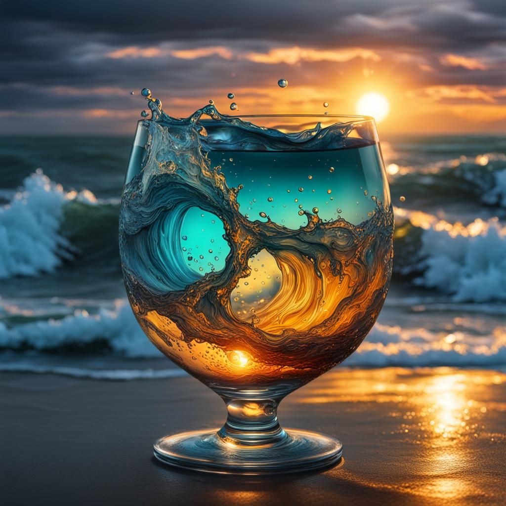 Stormy Sea in a Glass at Sunset