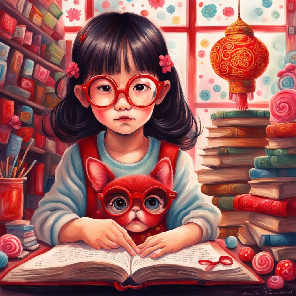 Girl Learns Calculator Repair in Gouache Wonderland