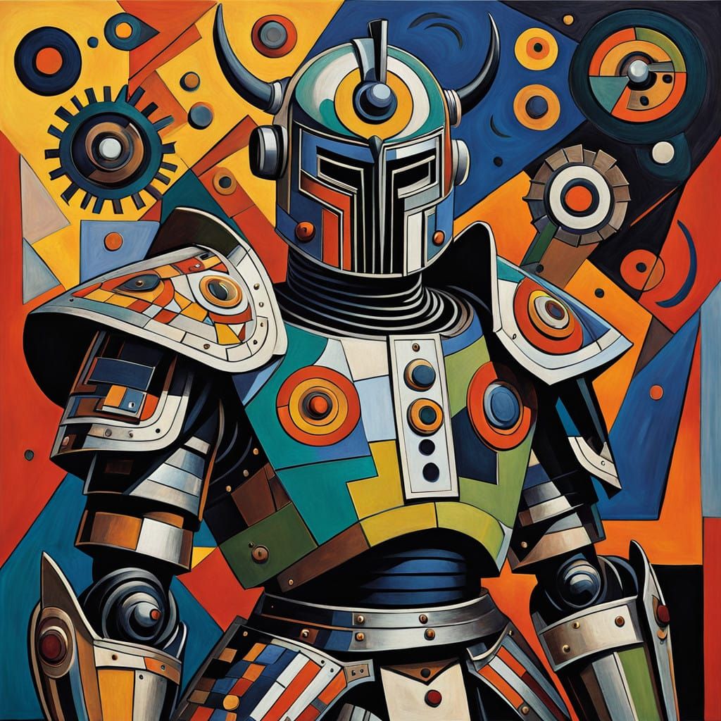 Cubist Punk Knight in Vibrant Oil Colors