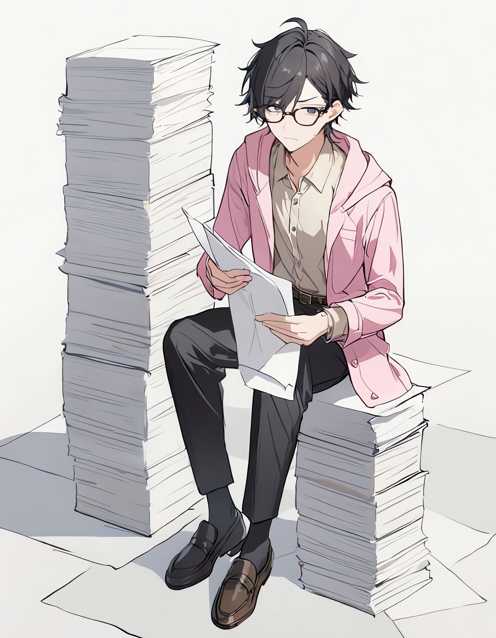 Bishounen Student Overwhelmed by Exam Papers