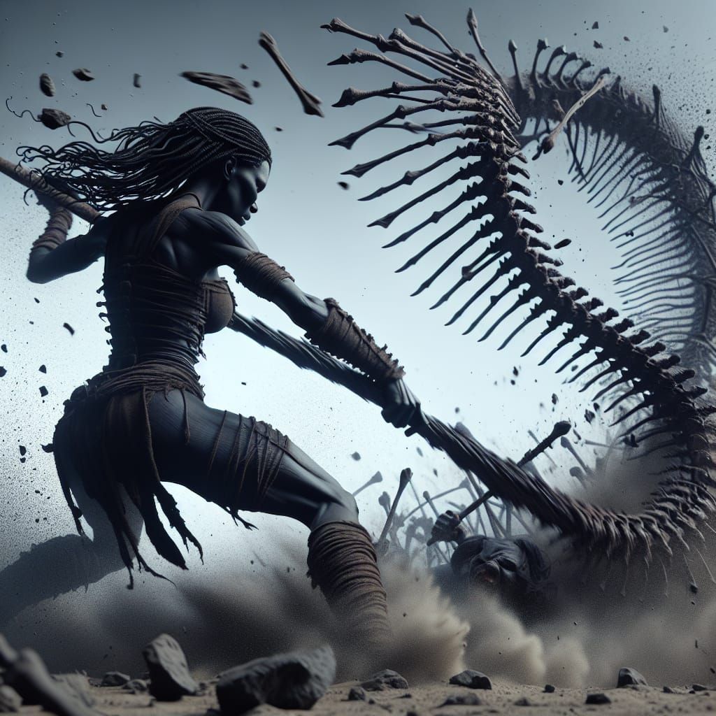 Barbarian Warrior Wields Spine Whip in Epic Battle