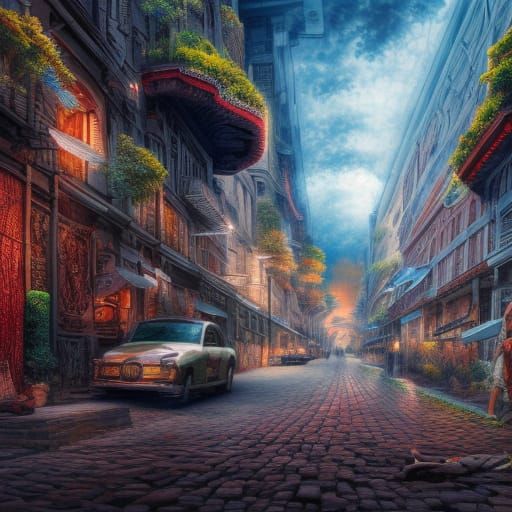 Futuristic Street Scene in Photorealistic Style