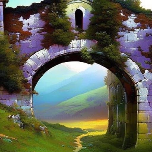 Countryside Archway: Impressionistic Golden Ratio Painting