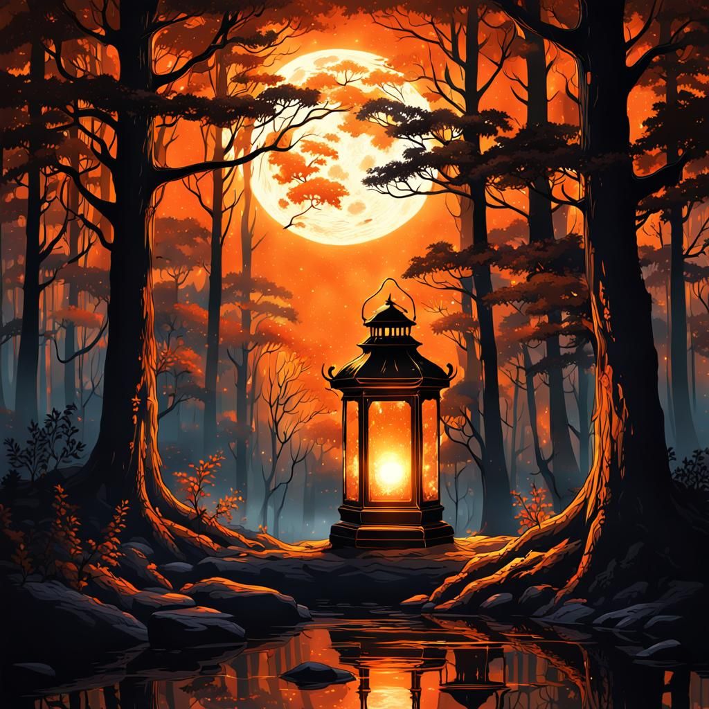 Misty Forest Illuminated: 3D Anime Silhouette Art