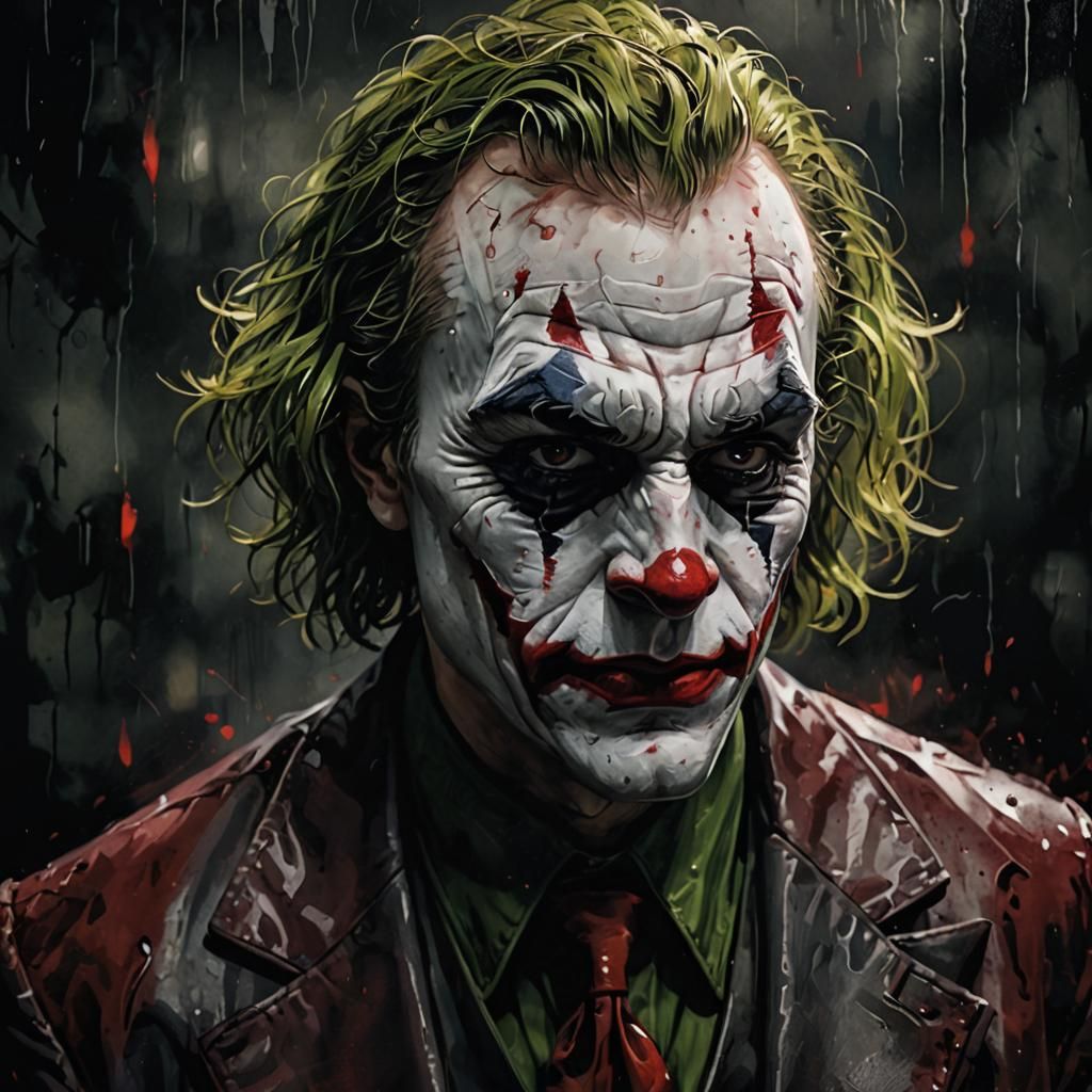 Joker-Like Portrait in Gloomy, Dark Horror Style
