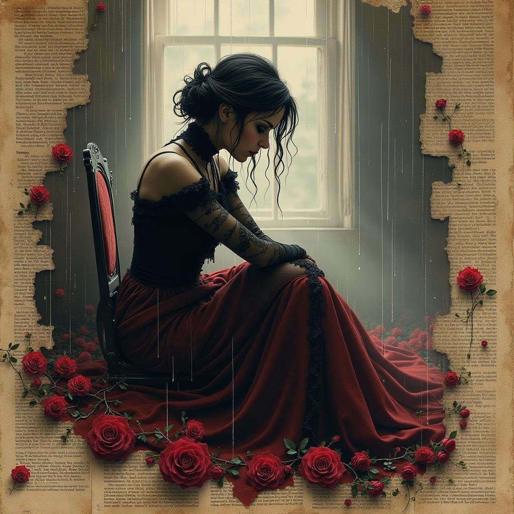 Victorian Vampiress in Mixed Media Collage