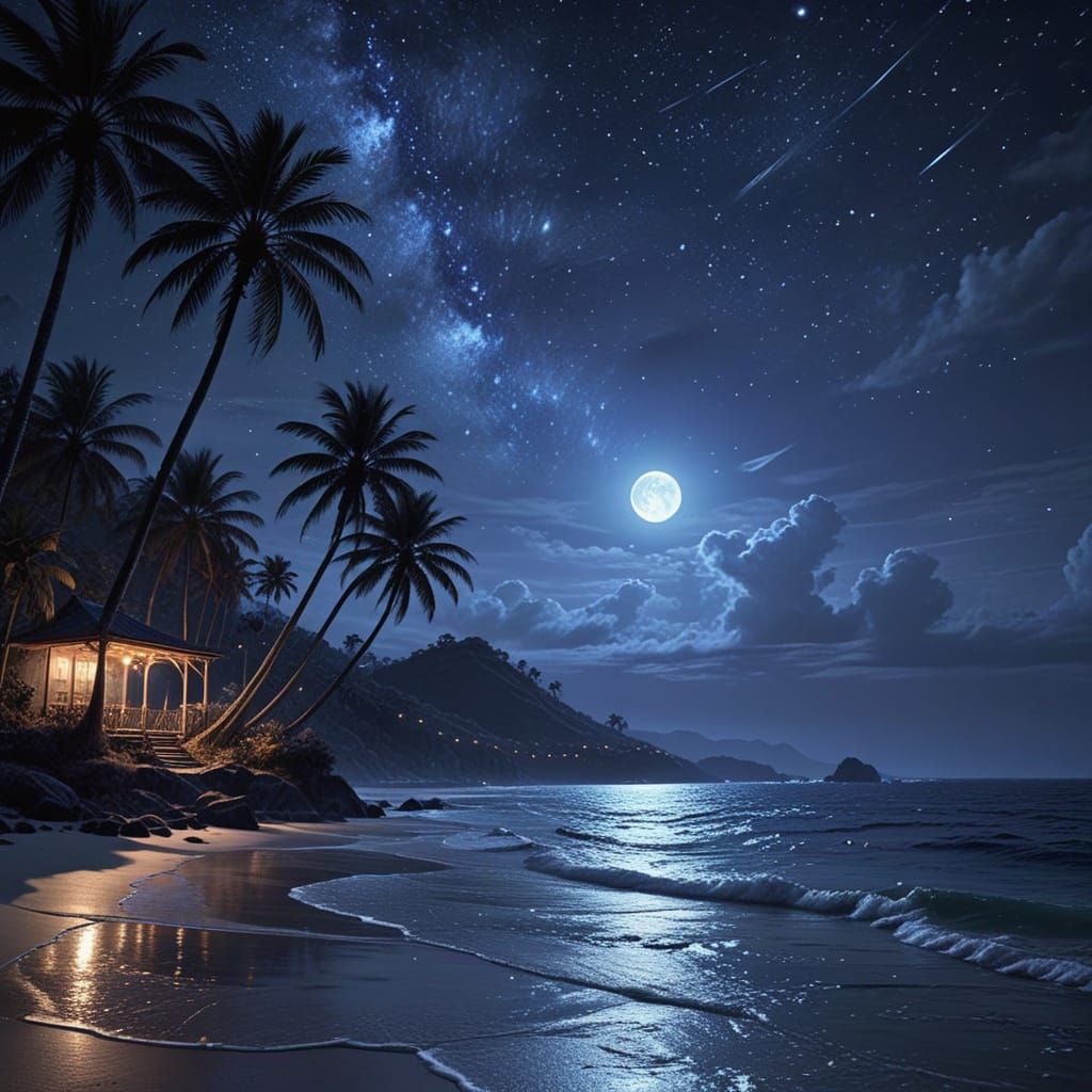 Tranquil Starry Night by the Sea