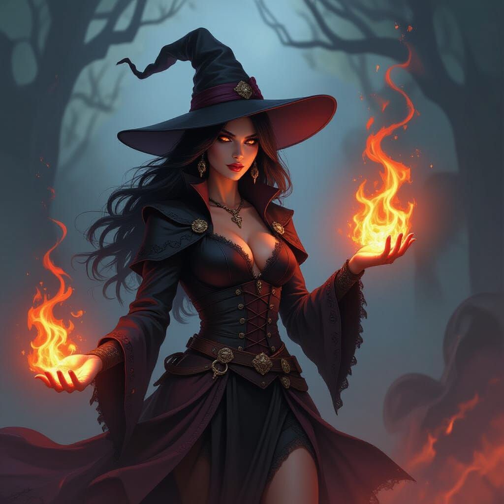 Mystical Fire Tiger Witch in Rutkowski Style