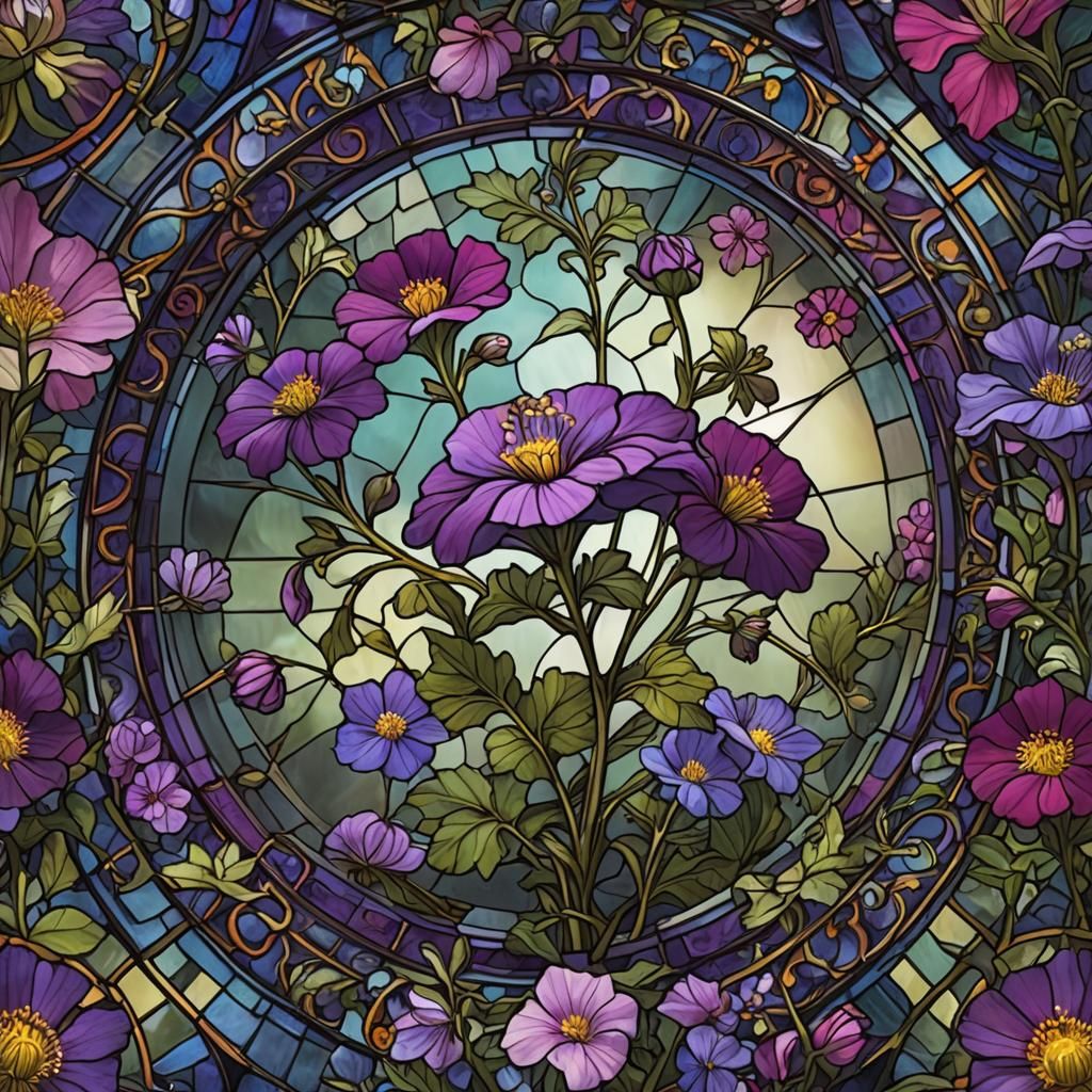 Stained Glass Cranesbill Flower Digital Painting