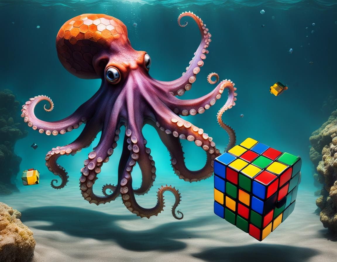 Octopus Solves Rubik's Cube Underwater