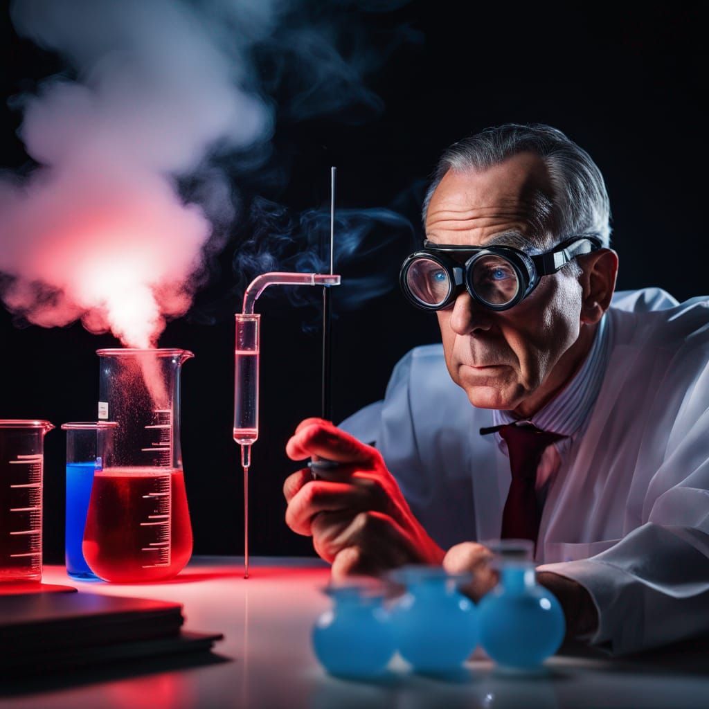 Chemistry Professor Portrait with Test Tube in Studio Lighti...