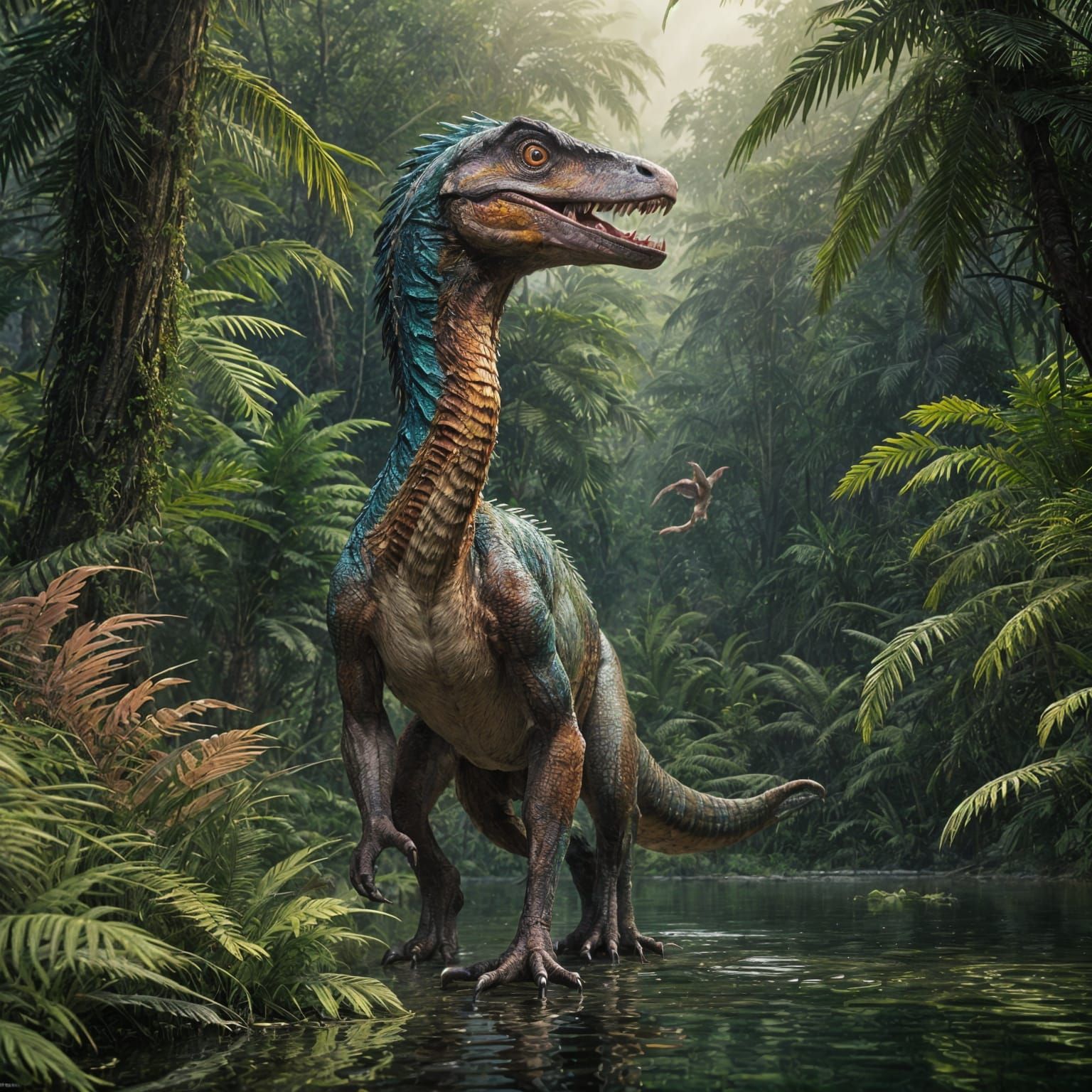 Majestic Velociraptor Amidst Prehistoric Paradise in Impress...