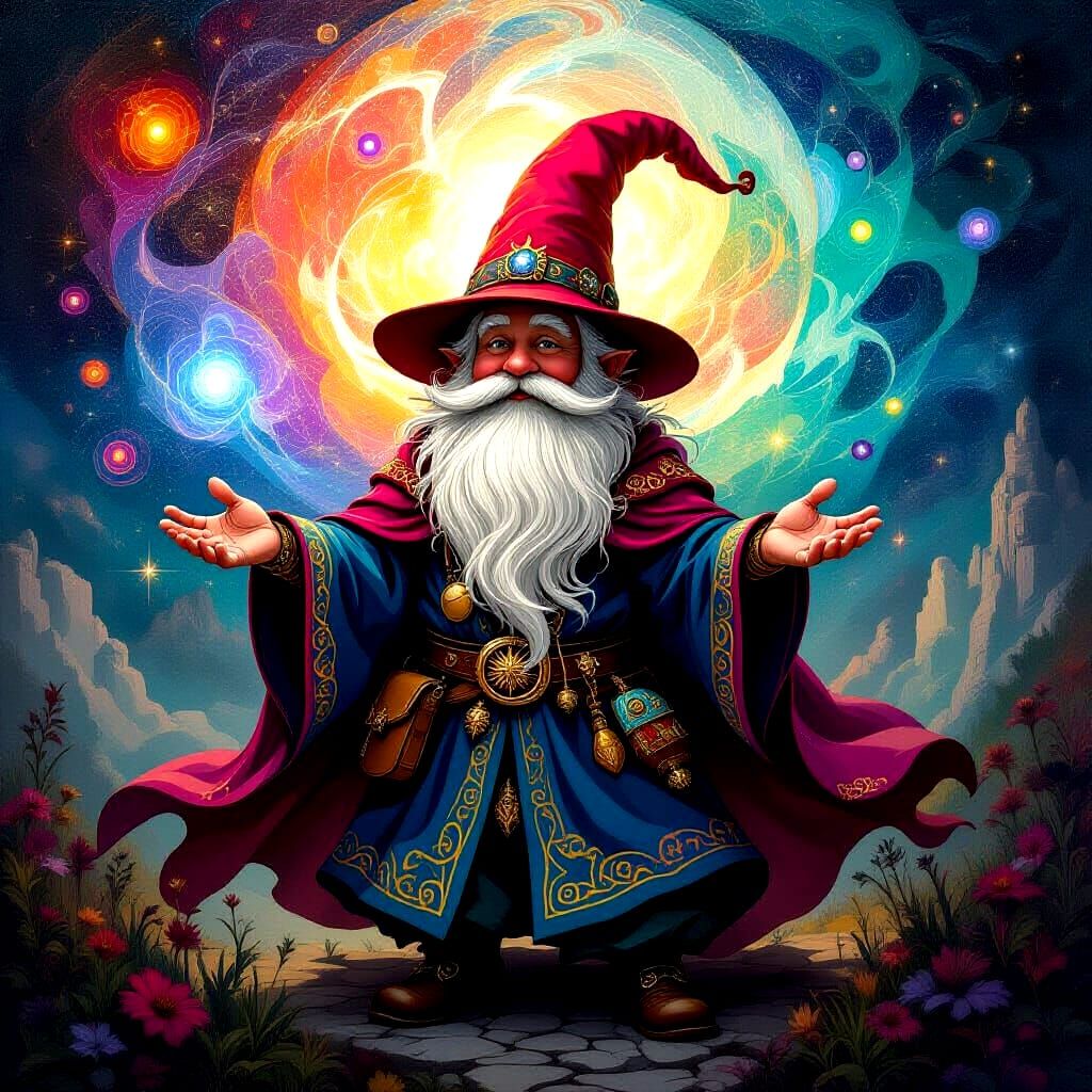 Astral Gnome in Mixed Media Illustration