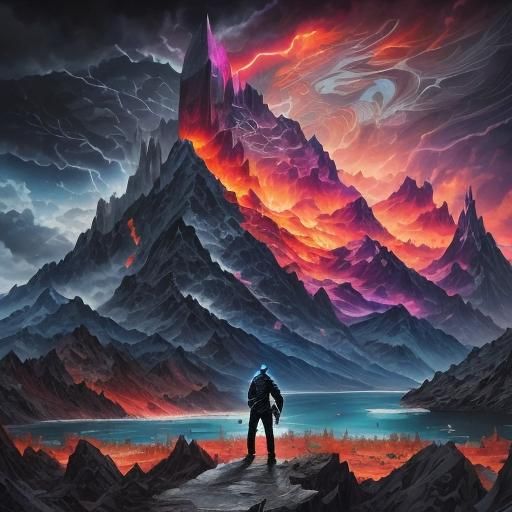 Dark Fantasy Landscape with Cloaked Figure