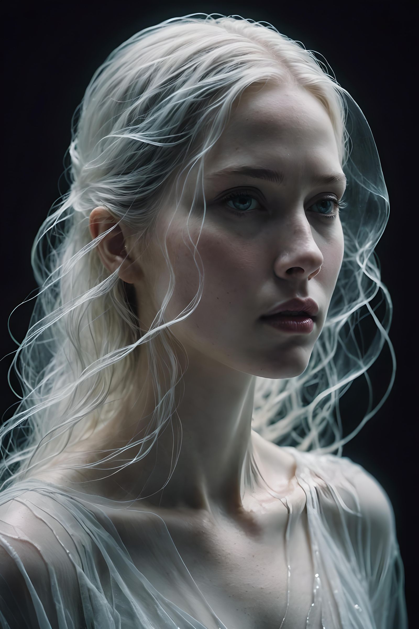 Ethereal Female Figure in Modern Grunge Art