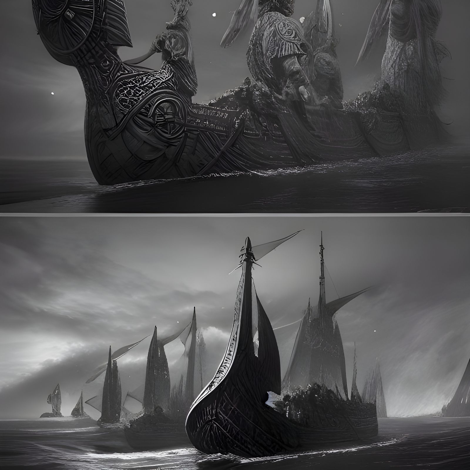 Viking Ship Invasion with Geometric Carvings