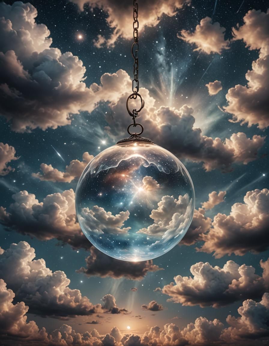Glass Orb Filled with Clouds in Starry Sky