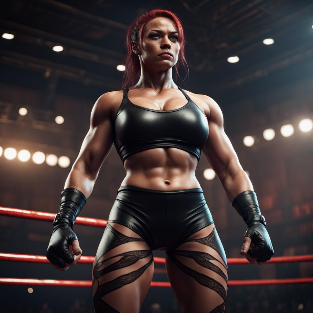 Muscular Wrestler in the Ring: Detailed Matte Painting
