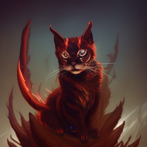 Infernal Cat in Fiery Dark Fantasy Style