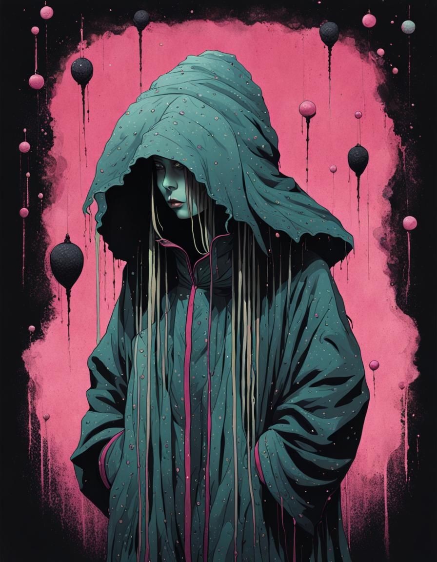 Surreal Creature in Oversized Raincoat