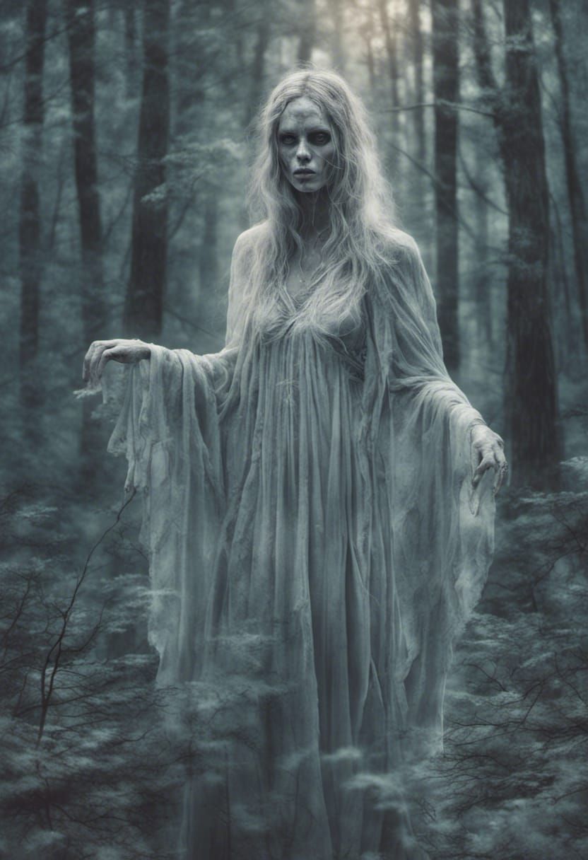 Ethereal Woman in Eerie Forest