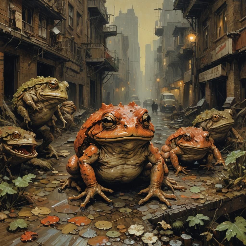 Exaggerated Toads in 8-Bit Impasto Style