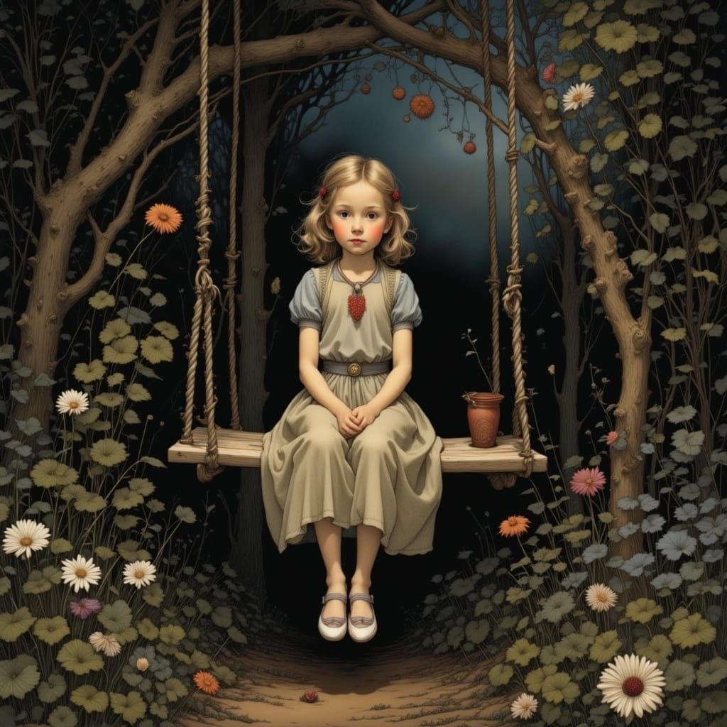 Enchanted Garden Scene in Whimsical Art Style