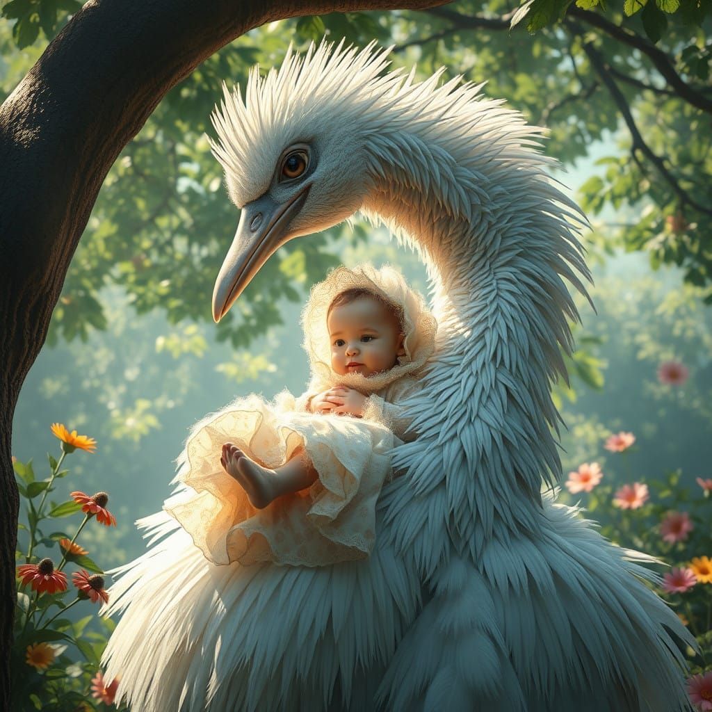 A Delicate Baby Carried by an Exquisite Griffin in Lush Natu...
