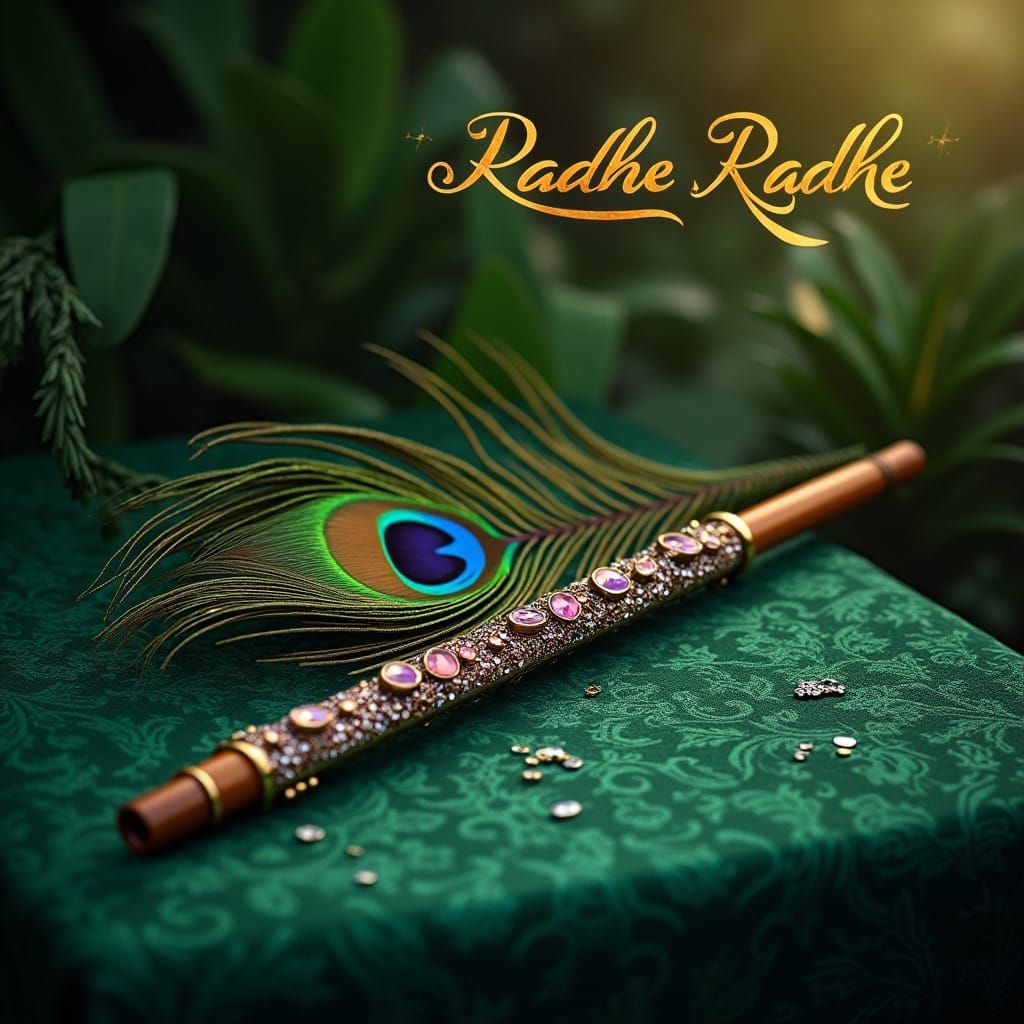 Indian-Inspired Serenity with Gemstone Flute and Peacock Fea...