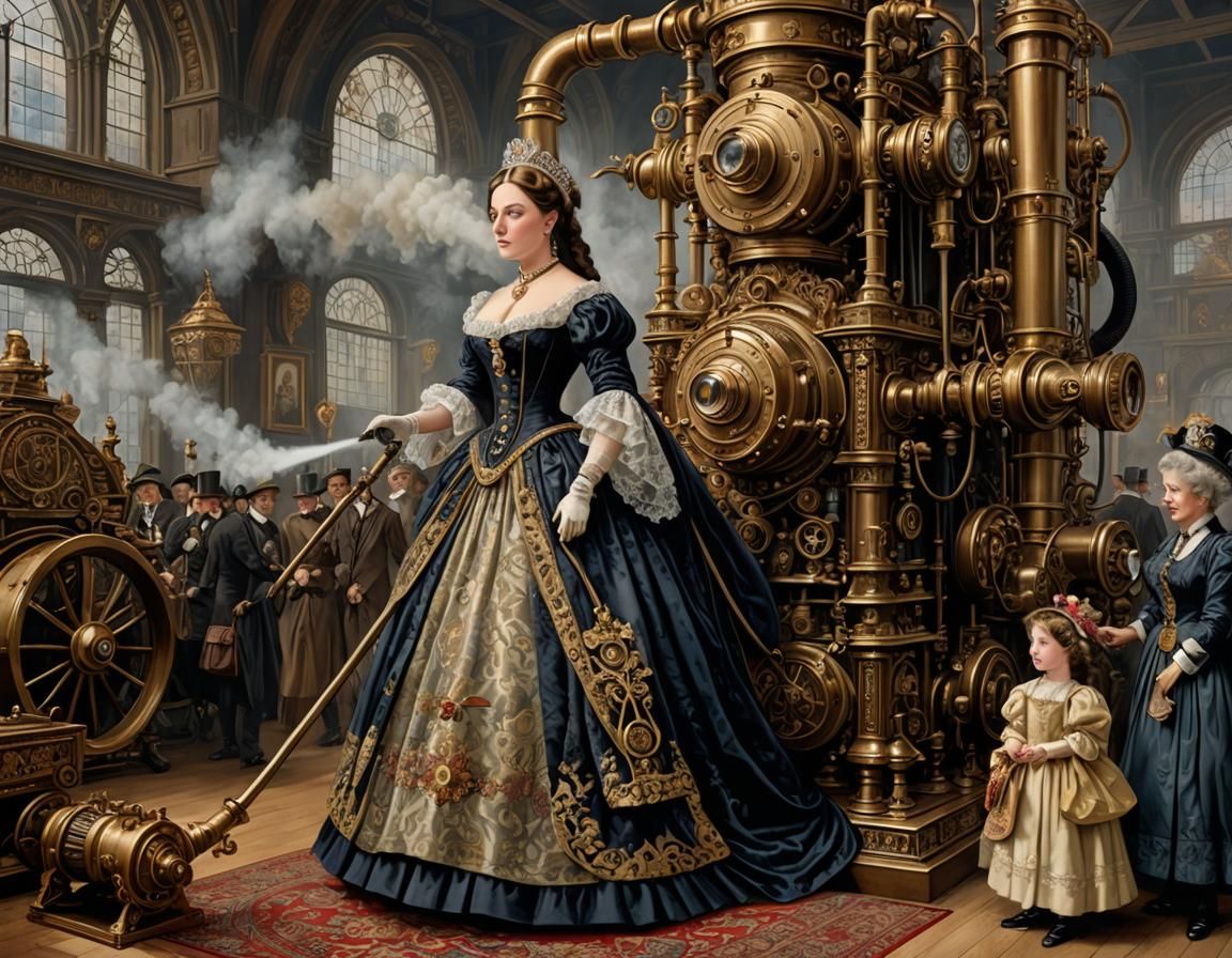 Inaccurate History. Queen Victoria, inventor of the first compact vacuum cleaner; at the Grand Exhibition 1851.