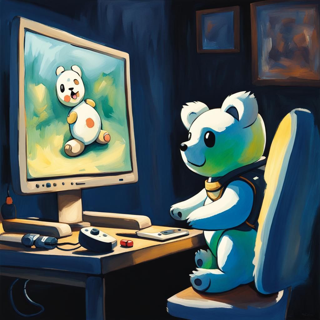 Oshawott Immersed in Video Games, Gouache Style