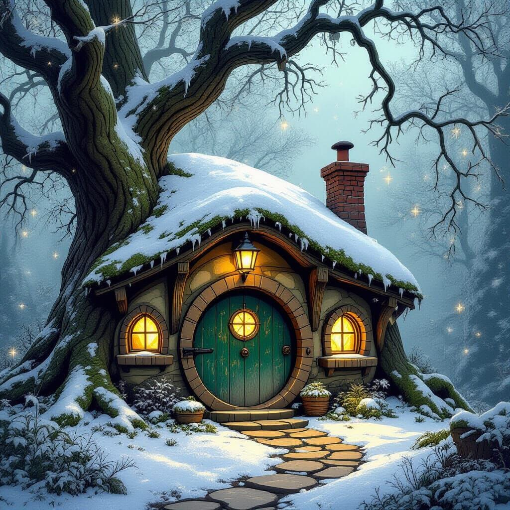 Enchanted Hobbit Home in Ancient Oak Tree