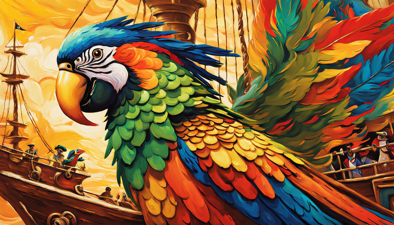 Abstract Pirate Parrot and Crew in Expressionist Style