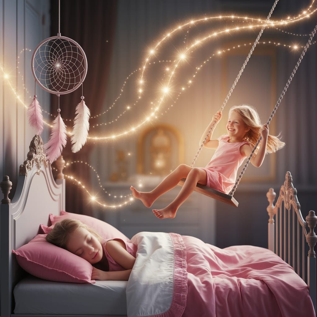 Ethereal Dream: Girl Sleeping in Enchanted Bedroom