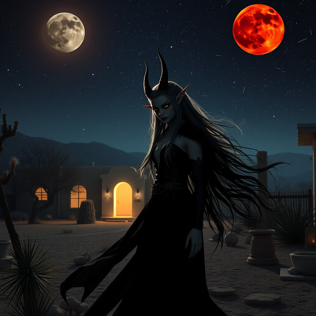 Eerie Hyperphotorealistic Kai of Time in Desert Night