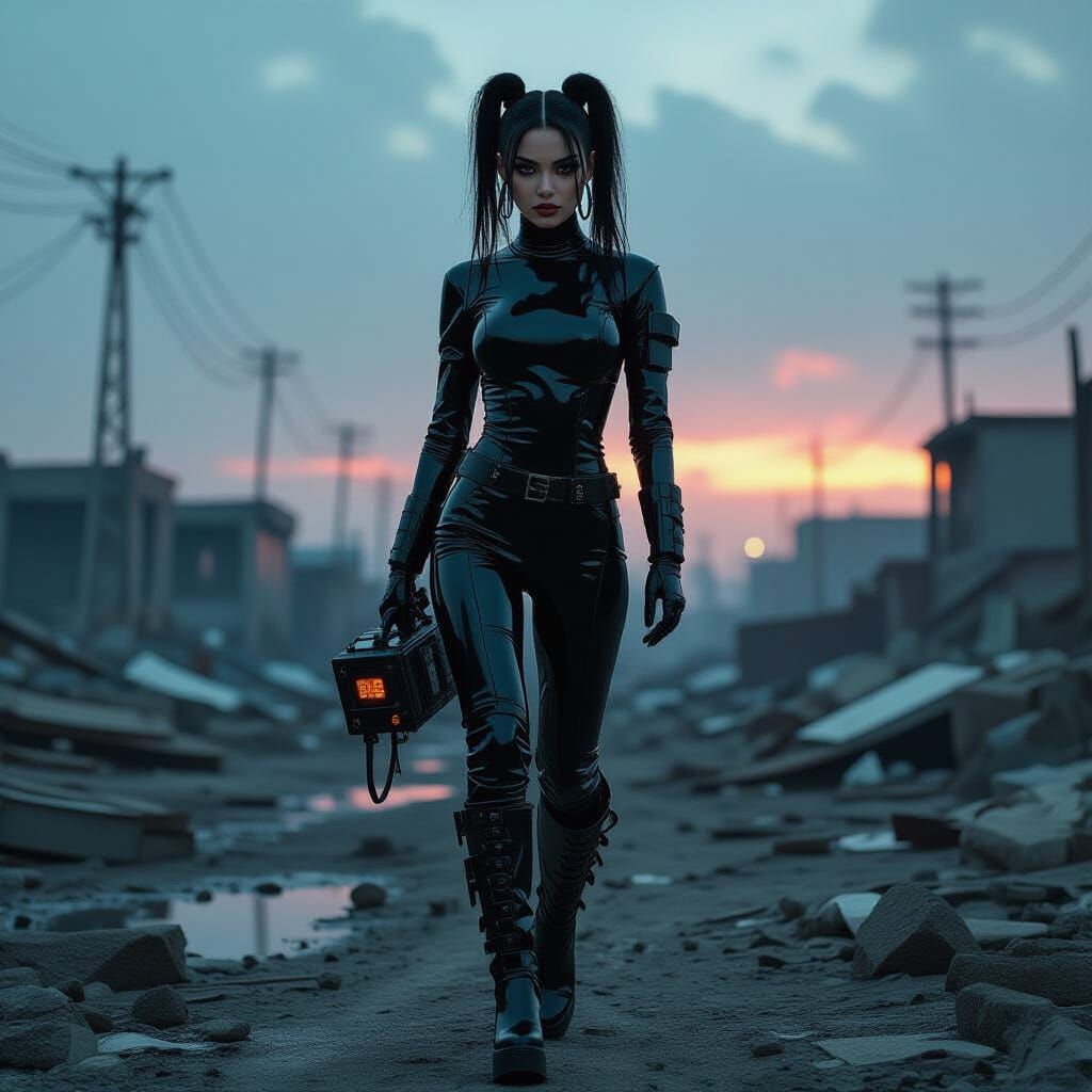 Cyberpunk Woman in Post-Apocalyptic Wasteland