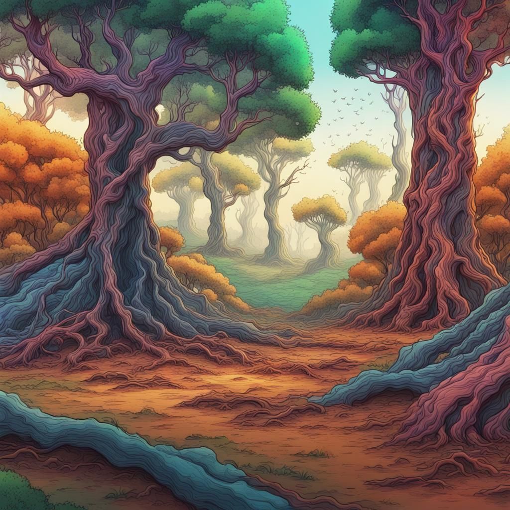 Colorful Abstract Nature Pen Drawing in 8K