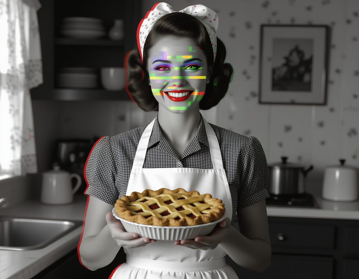 Glitchy 60s Housewife Portrait with Sinister Retro Effect