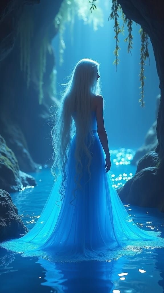 Enchanted Goddess in Bioluminescent Cavern: Fantasy Art