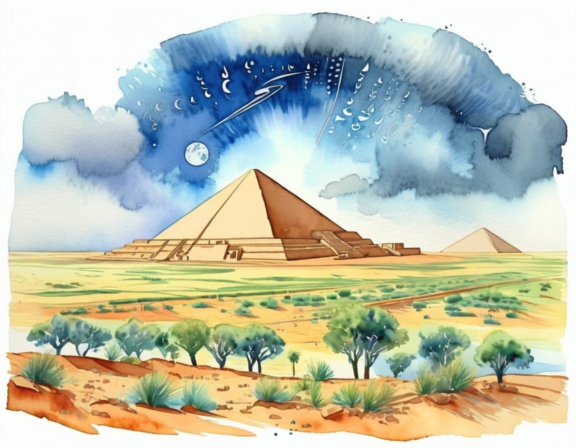 Ancient Egyptian Meteorological Scene in Watercolor
