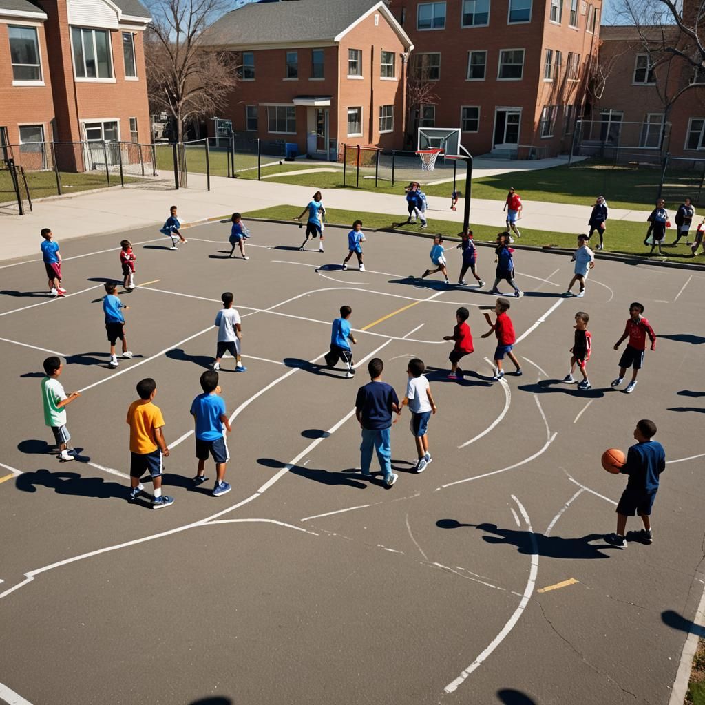 Joyful Recess: Children Playing Basketball