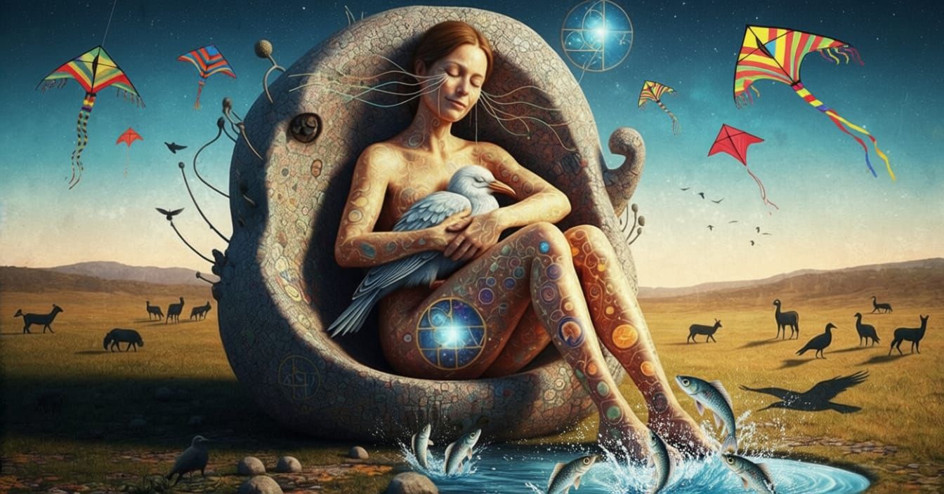 Sculptor in Bioart Oasis with Cosmic Energy