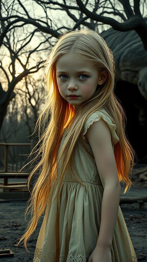 Eerie Girl in Abandoned Playground: Horror Illustration