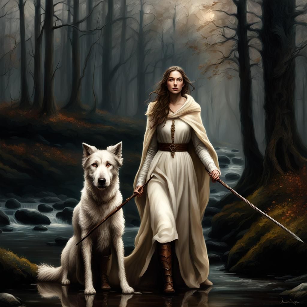 Renaissance Warrior Woman in Winter Forest