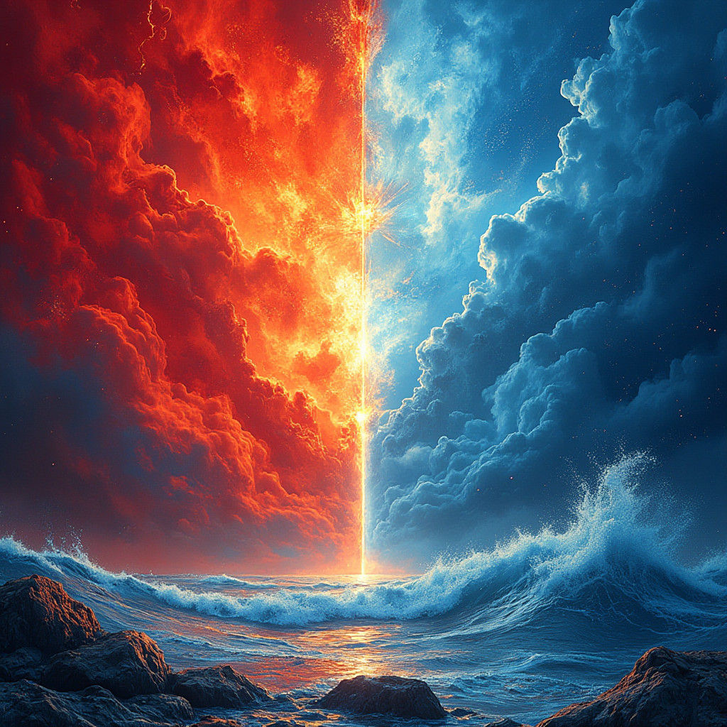 High Energy Meets Tranquility: A Split-Screen Image