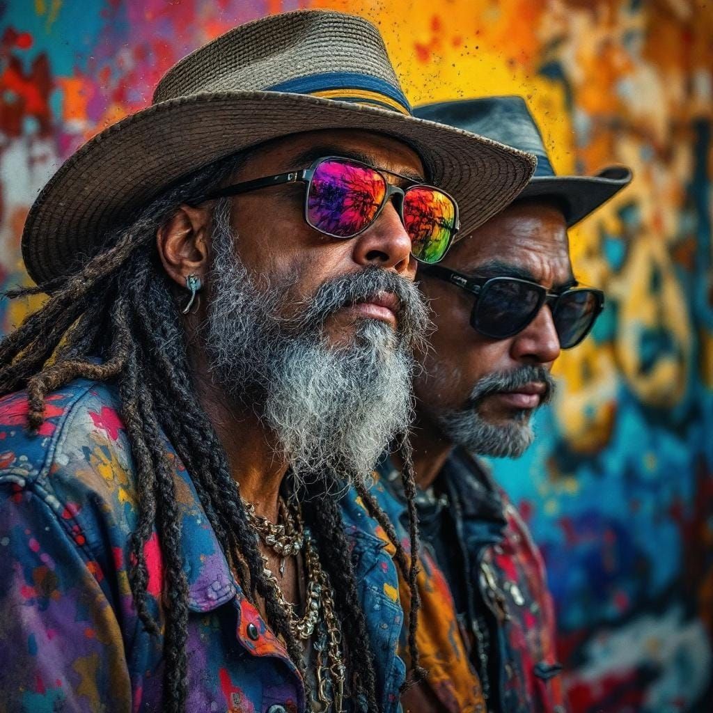 Hyperrealistic Latinos Street Scene in Gouache Style